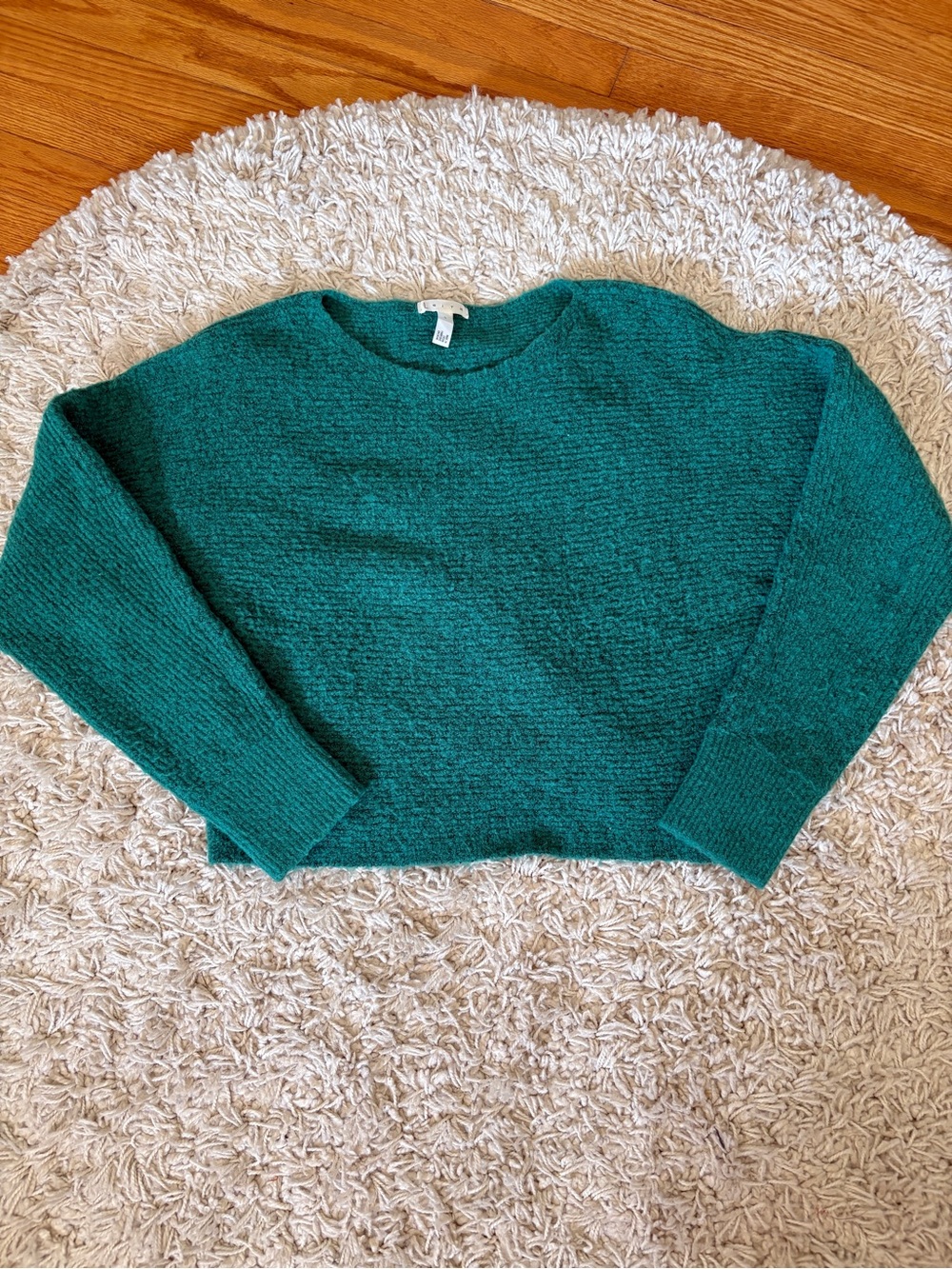 Leith Teal Green Cropped Crewneck Sweater
